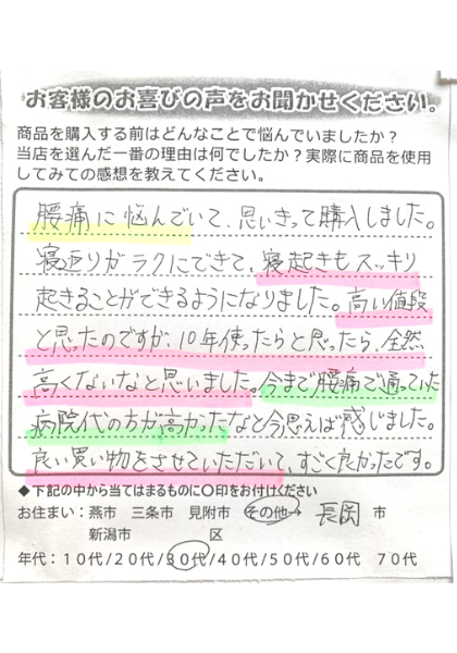 今まで腰痛で通っていた病院代の方が高かった